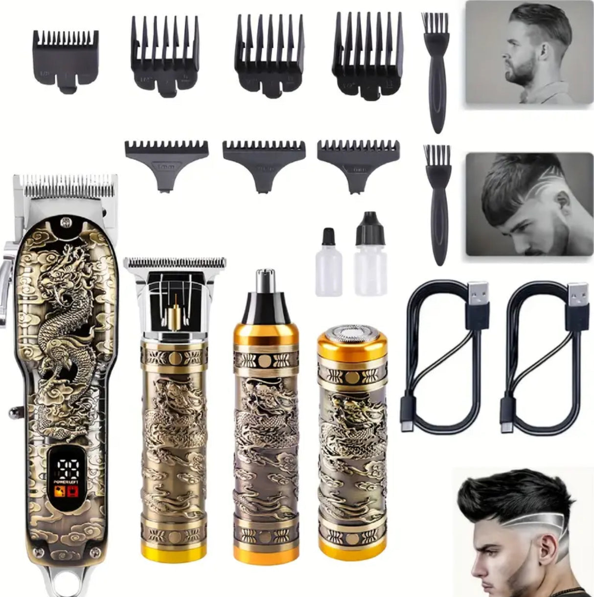 Cordless Men's Hair Clipper & Trimmer Set - USB Rechargeable Grooming Kit W/ LCD Display, Includes Hair Clipper, Precision Trimmer, Nose & Beard Trimmers, 7 Combs, Cleaning Brush & Cable - Ideal for Barber/Home Use & The Perfect Valentine's Day Gift