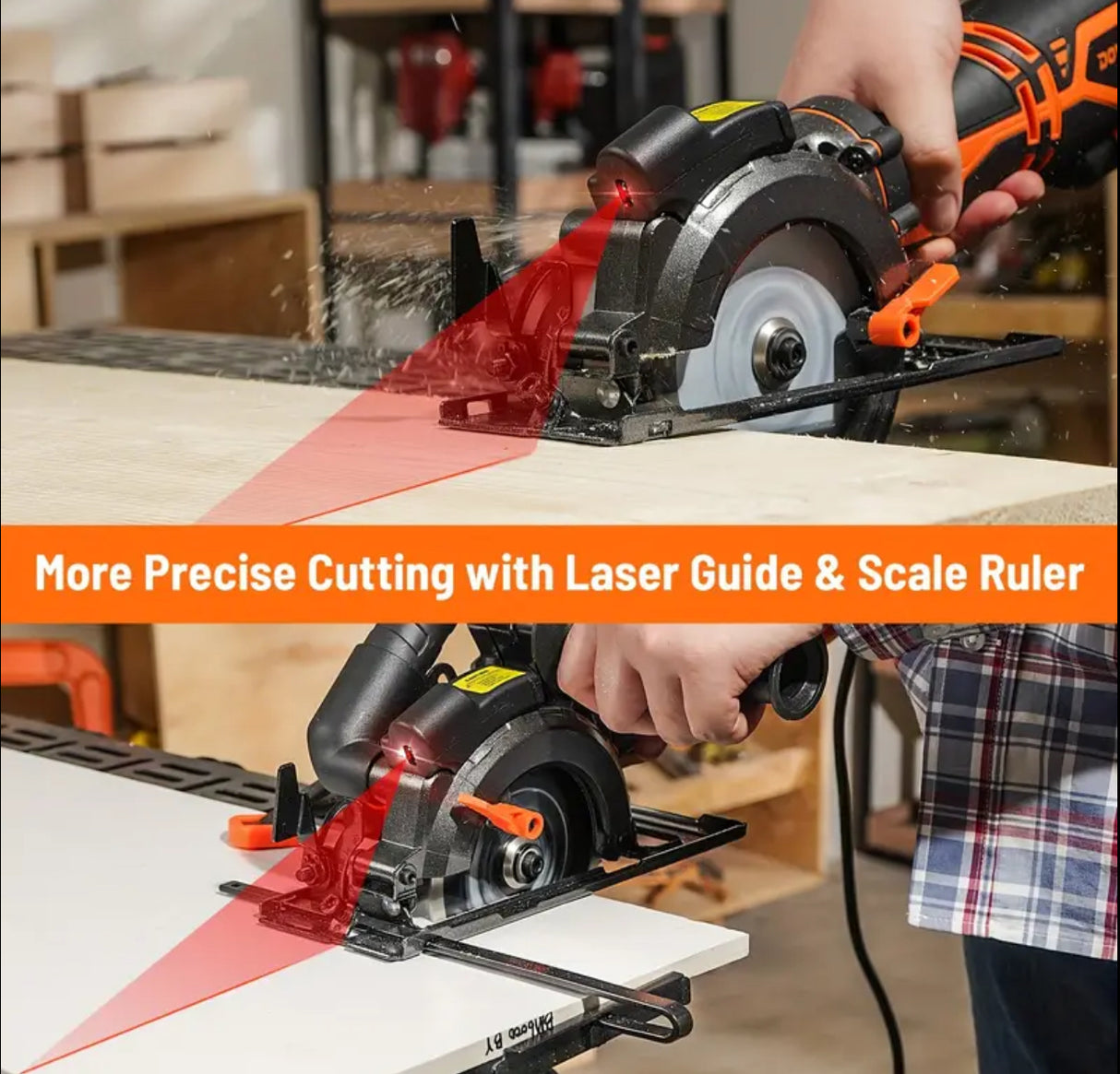 Angle grinder, 5.8A 4-1/2" Circular Saw w/Laser, Metal Auxiliary Handle, 6 Saw Blades (4½", 4¾"), Cutting Depth 1-11/16" (90°), 1-3/8" (45°), Ideal for Wood, Soft Metal, Plastic, Tile