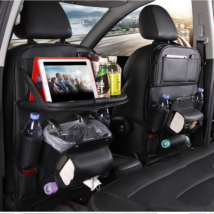 PU Leather Car Storage Bag Multifunction Seat Back Tray Hanging Bag Waterproof Car Organizer Automotive Interior Accessories