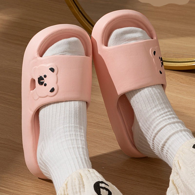 Cute Bear Home Slippers Summer Fashion Thick Bottom Non-slip Bathroom Slipper Women Men Couples Shoes