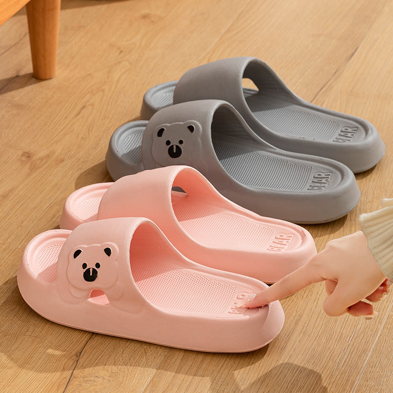 Cute Bear Home Slippers Summer Fashion Thick Bottom Non-slip Bathroom Slipper Women Men Couples Shoes