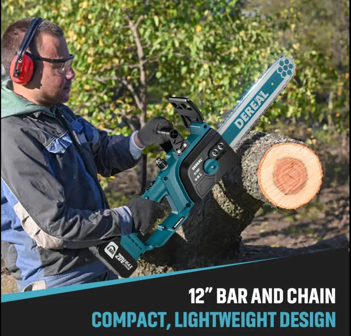 Edge 12" Cordless Electric Chainsaw: 20V Brushless Motor with 4.0AH Lithium-Ion Battery for Powerful Wood Cutting And Tree Pruning Tasks