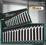 A 15pcs Tool Set, Industrial-Grade Double-Headed Open-End Thin Wrenches, High Hardness And Large Torque Automotive Repair Wrenches, Used for Car Mechanical Maintenance, Furniture Assembly, And Everyday Household Repairs, Without Battery