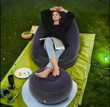 Inflatable Velvet-Lined Sofa with Detachable Footrest - Portable PVC Lazy Lounger for Indoor and Outdoor Relaxation, Foldable Reclining Lounge Chair for Camping, Home Leisure