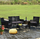 Tangkula 4PCS Patio Rattan Furniture Set Cushioned Sofa Coffee Table Backyard Porch Grey