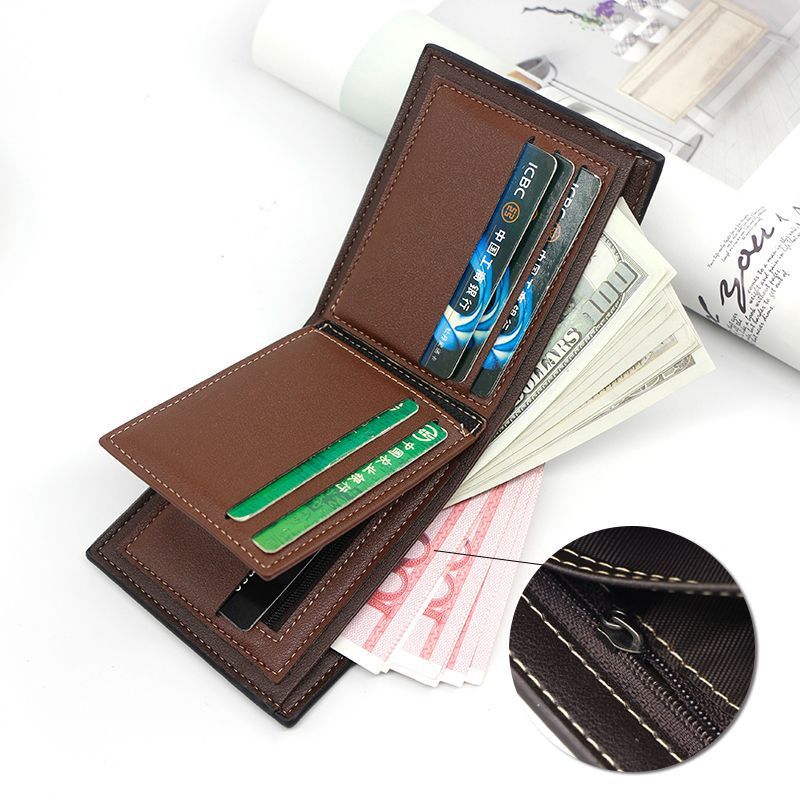 Men's Short Matte Leather Large Capacity Wallet