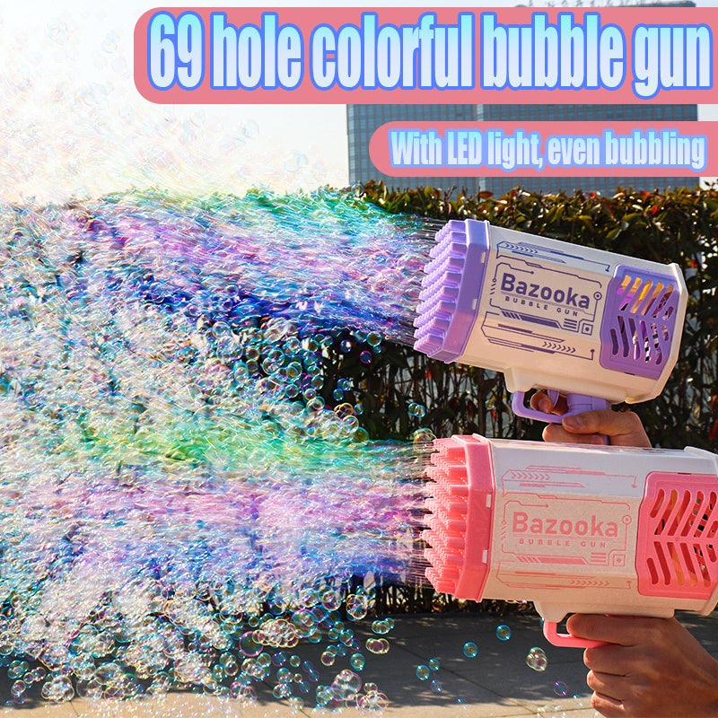 Bubble Gun Rocket 69 Holes Soap Bubbles Machine Gun Shape Automatic Blower With Light Toys For Kids Pomperos