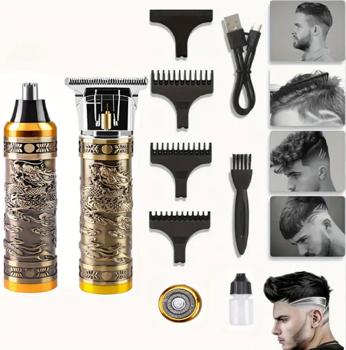 Cordless Men's Hair Clipper & Trimmer Set - USB Rechargeable Grooming Kit W/ LCD Display, Includes Hair Clipper, Precision Trimmer, Nose & Beard Trimmers, 7 Combs, Cleaning Brush & Cable - Ideal for Barber/Home Use & The Perfect Valentine's Day Gift