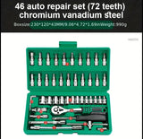 46pcs Ratchet & Socket Wrench Set - 1/4" Drive, Versatile Metric Tools with Extension Bar for Auto Repair & Maintenance - Durable Metal Construction, Light Green