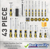 43pcs Professional Screwdriver Set with Magnetic Bit Holder - Chrome Vanadium Steel, Includes Slotted, Phillips, Hex, Torx Bits & Precision Tools - Durable Repair Kit for DIY & Industrial Use