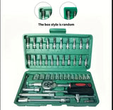 46pcs Ratchet & Socket Wrench Set - 1/4" Drive, Versatile Metric Tools with Extension Bar for Auto Repair & Maintenance - Durable Metal Construction, Light Green