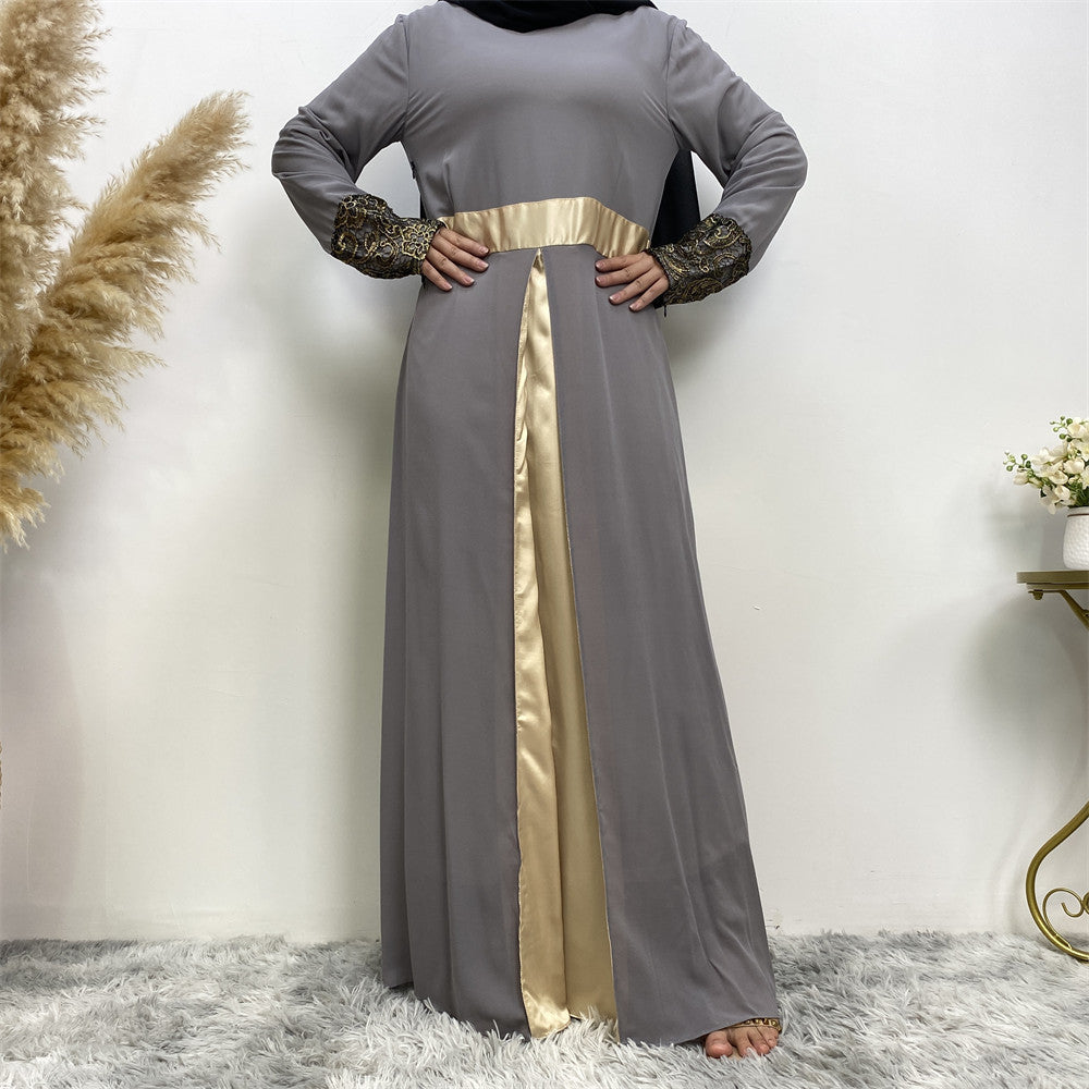 Women's Muslim Patchwork Long Sleeved Dress