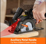 Angle grinder, 5.8A 4-1/2" Circular Saw w/Laser, Metal Auxiliary Handle, 6 Saw Blades (4½", 4¾"), Cutting Depth 1-11/16" (90°), 1-3/8" (45°), Ideal for Wood, Soft Metal, Plastic, Tile