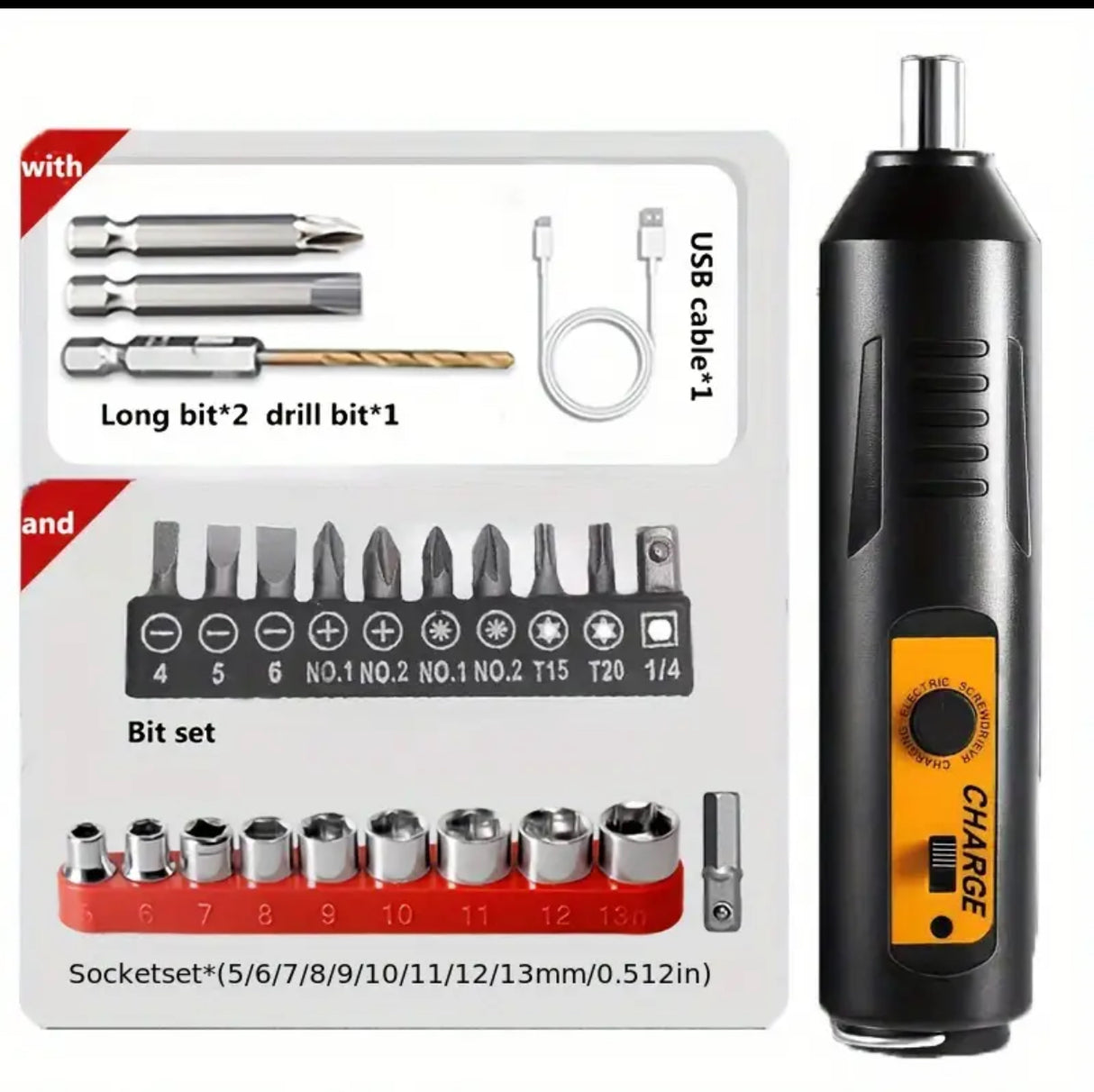 Mini Electric Screwdriver Set, Cordless USB Rechargeable Lithium Battery, One-Click Start, Multi-Directional Rotation, with Various Attachments for Furniture Assembly & Repair tools