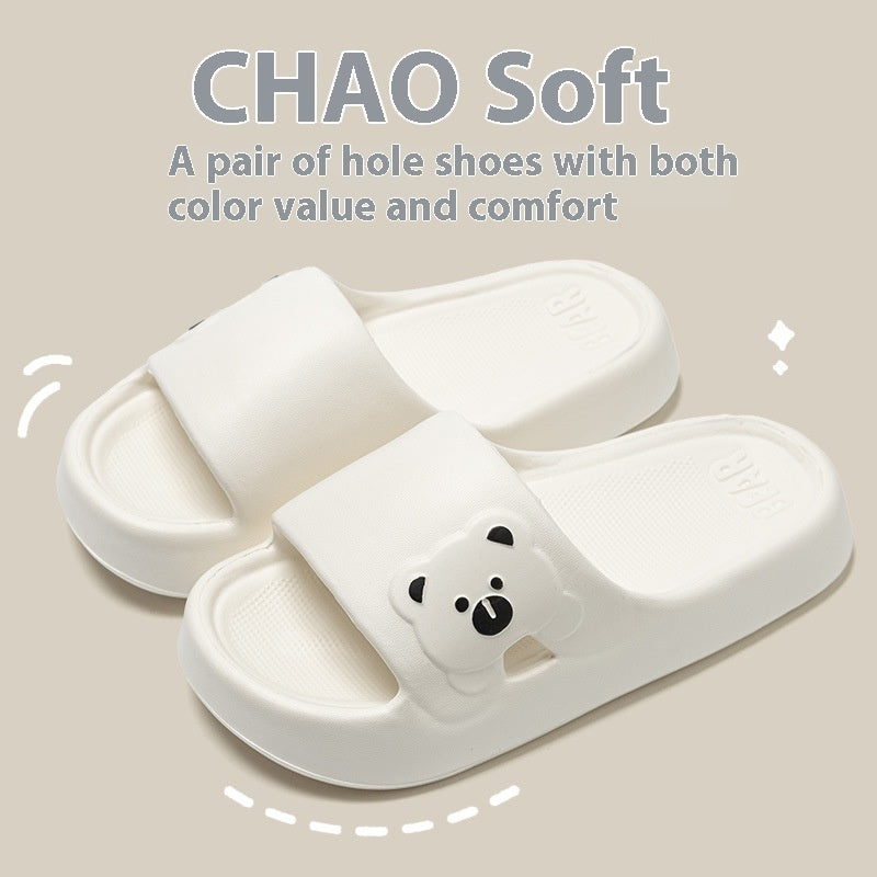 Cute Bear Home Slippers Summer Fashion Thick Bottom Non-slip Bathroom Slipper Women Men Couples Shoes