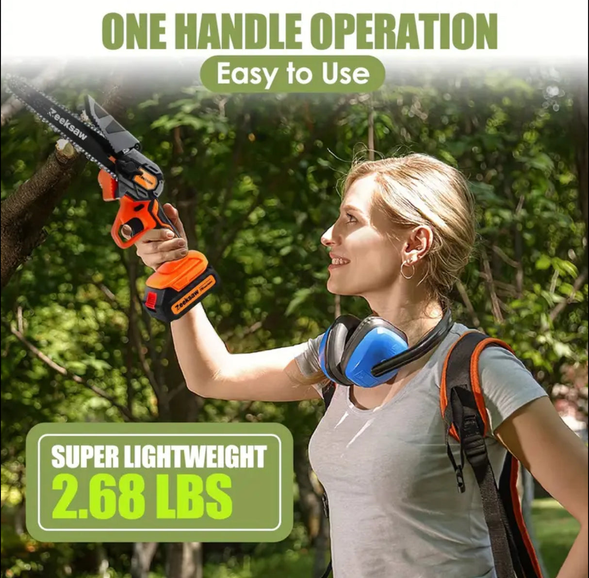 Zeeksaw 6 inch Electric Chaisnaw Cordless with 2pcs 2.0Ah Battery, Handheld Mini Electric Power Chain Saw for Tree Trimming Wood Cutting, tools