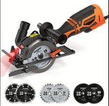 Angle grinder, 5.8A 4-1/2" Circular Saw w/Laser, Metal Auxiliary Handle, 6 Saw Blades (4½", 4¾"), Cutting Depth 1-11/16" (90°), 1-3/8" (45°), Ideal for Wood, Soft Metal, Plastic, Tile