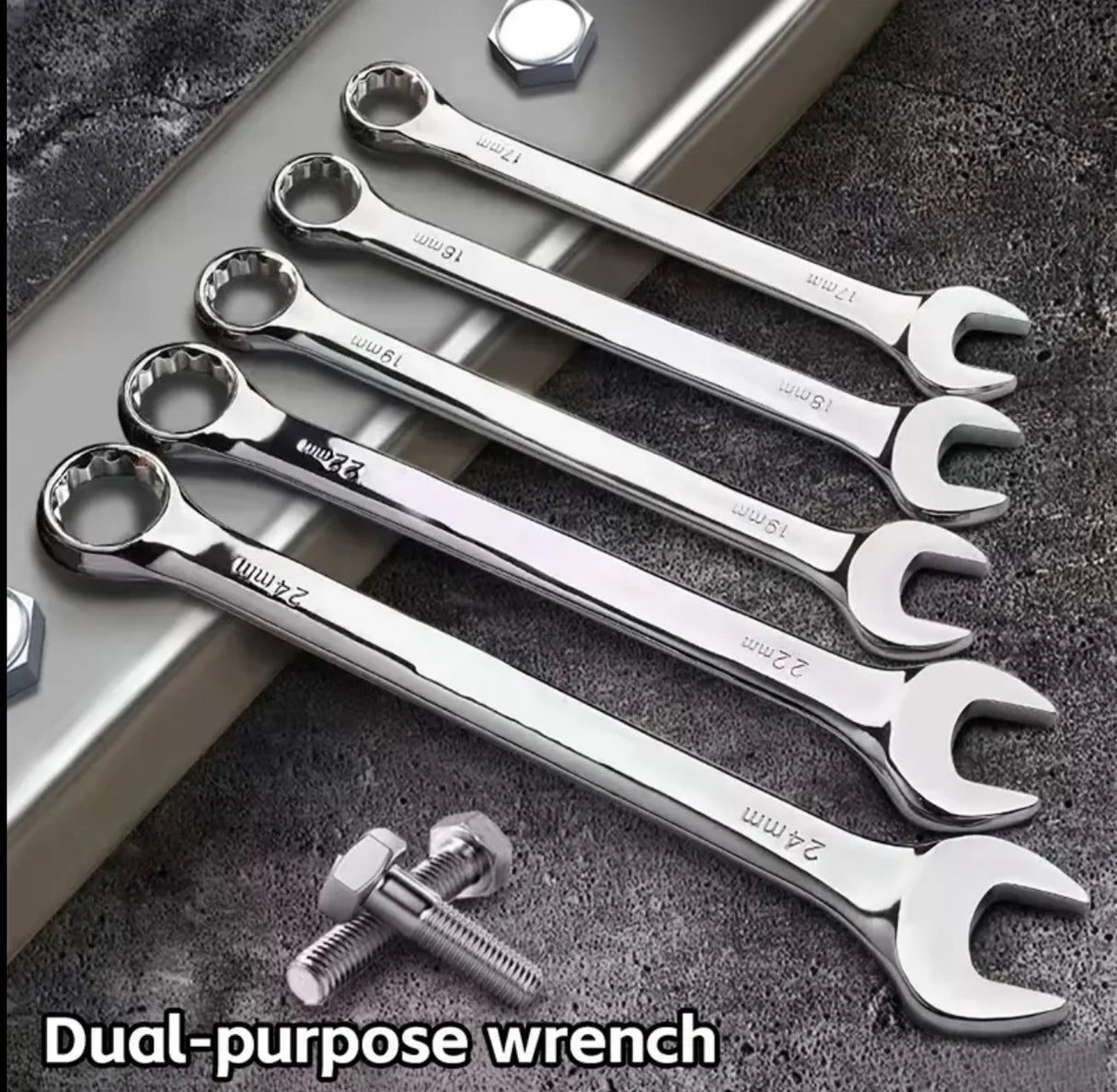 A 15pcs Tool Set, Industrial-Grade Double-Headed Open-End Thin Wrenches, High Hardness And Large Torque Automotive Repair Wrenches, Used for Car Mechanical Maintenance, Furniture Assembly, And Everyday Household Repairs, Without Battery