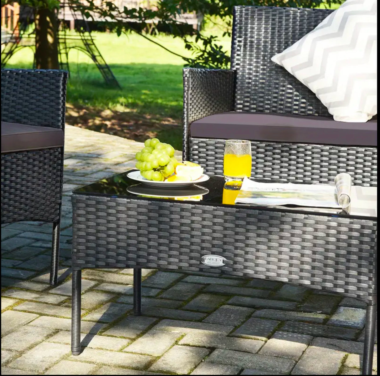 Tangkula 4PCS Patio Rattan Furniture Set Cushioned Sofa Coffee Table Backyard Porch Grey