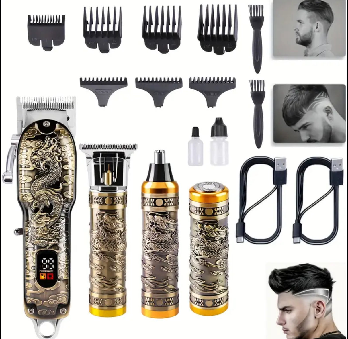 Cordless Men's Hair Clipper & Trimmer Set - USB Rechargeable Grooming Kit W/ LCD Display, Includes Hair Clipper, Precision Trimmer, Nose & Beard Trimmers, 7 Combs, Cleaning Brush & Cable - Ideal for Barber/Home Use & The Perfect Valentine's Day Gift