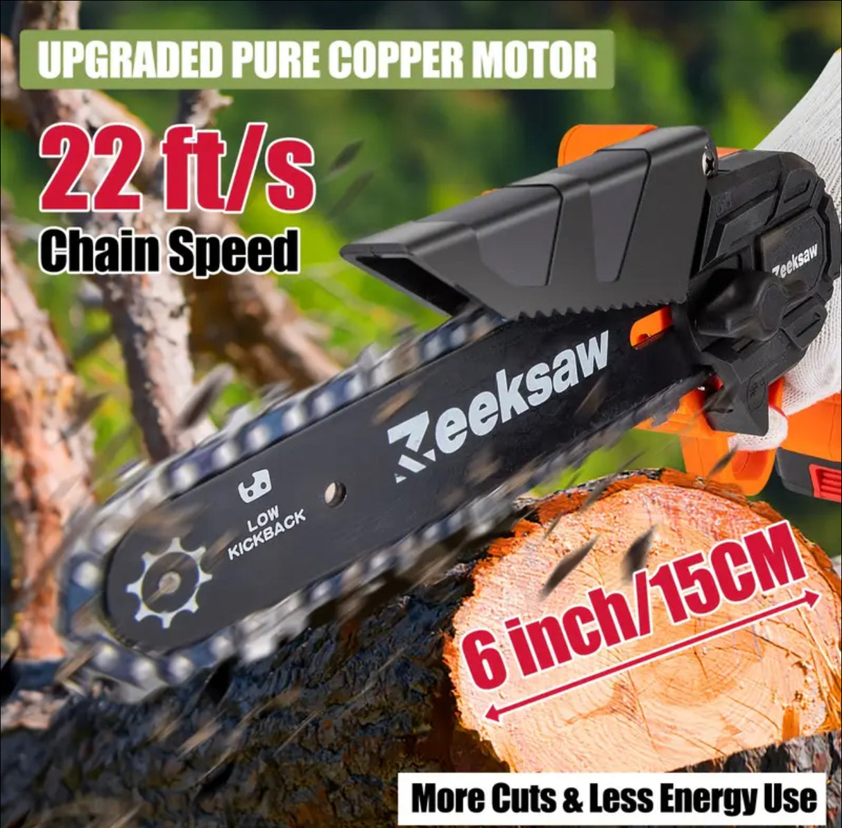 Zeeksaw 6 inch Electric Chaisnaw Cordless with 2pcs 2.0Ah Battery, Handheld Mini Electric Power Chain Saw for Tree Trimming Wood Cutting, tools