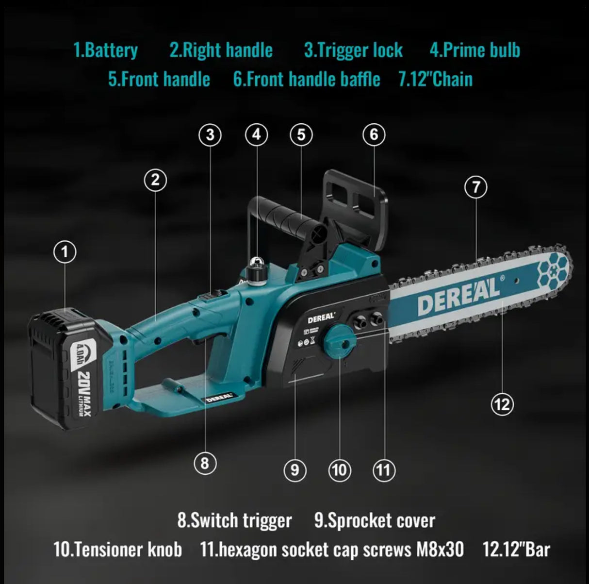 Edge 12" Cordless Electric Chainsaw: 20V Brushless Motor with 4.0AH Lithium-Ion Battery for Powerful Wood Cutting And Tree Pruning Tasks