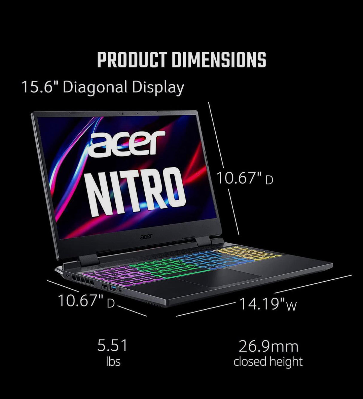 Acer Nitro 5 @ 165Hz Gaming Laptop - 15.6" FHD Intel i7-12700H 14 Core 2.30GHz, Nvidia GeForce RTX 3060, 16GB RAM 1T SSD, Thunderblot 4, W11 Home, 1 Year Acer Manufacturer Warranty (AN515-58)