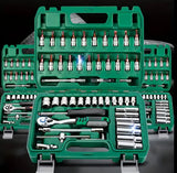 46pcs Ratchet & Socket Wrench Set - 1/4" Drive, Versatile Metric Tools with Extension Bar for Auto Repair & Maintenance - Durable Metal Construction, Light Green