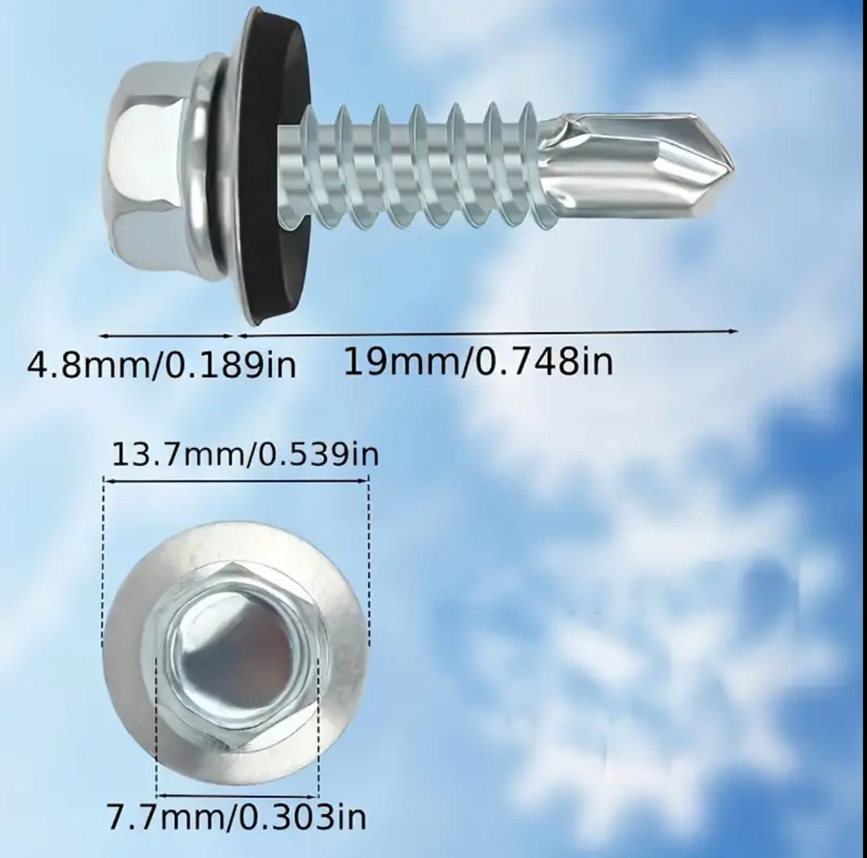 100 Stück selbstschneidende Sechskantschrauben mit Dichtscheiben, Kreuzschlitz, für den Außenbereich, wasserdichte, rostbeständige Metalldachschrauben, Hersteller der Güteklasse 5