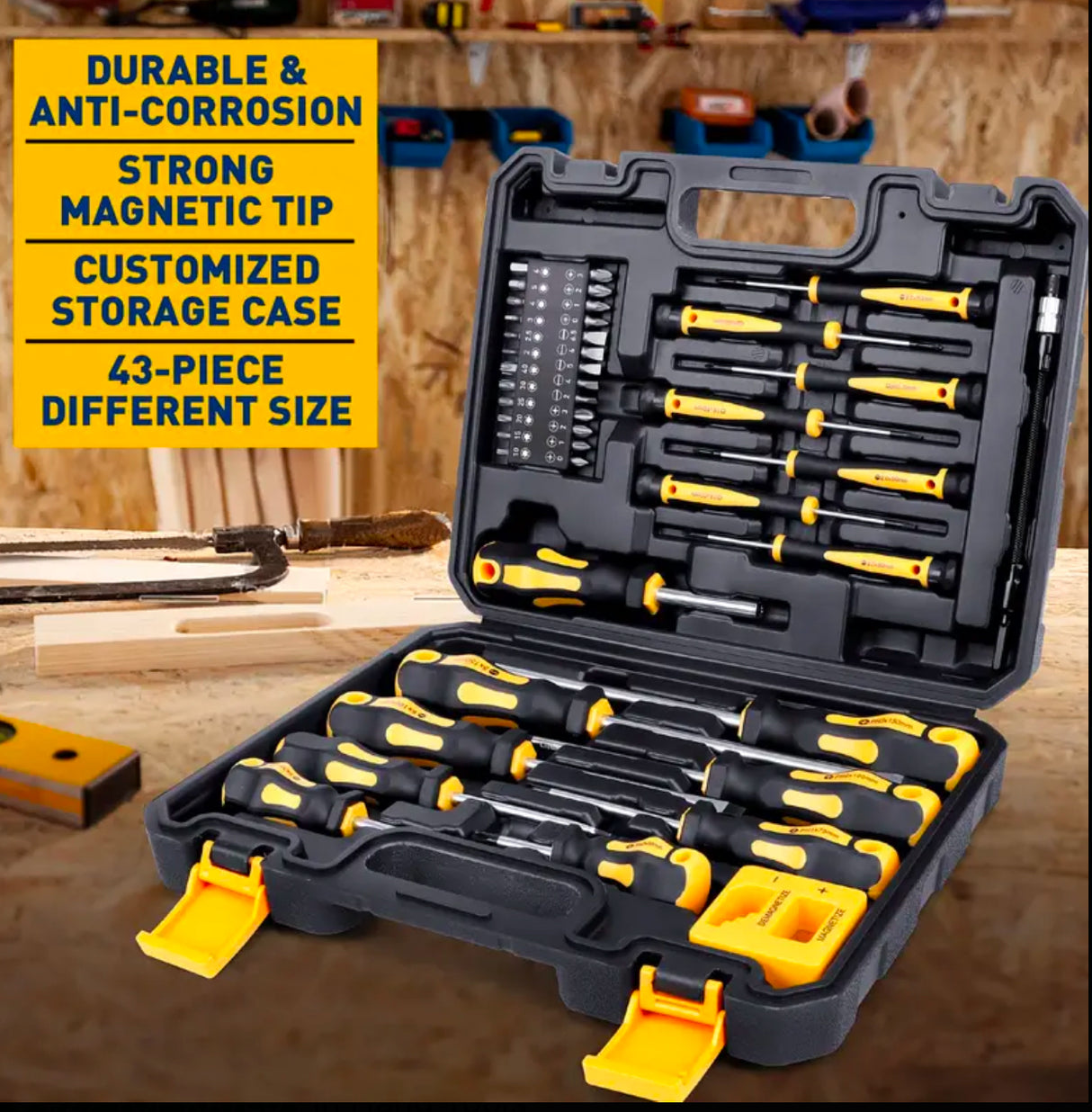 43pcs Professional Screwdriver Set with Magnetic Bit Holder - Chrome Vanadium Steel, Includes Slotted, Phillips, Hex, Torx Bits & Precision Tools - Durable Repair Kit for DIY & Industrial Use