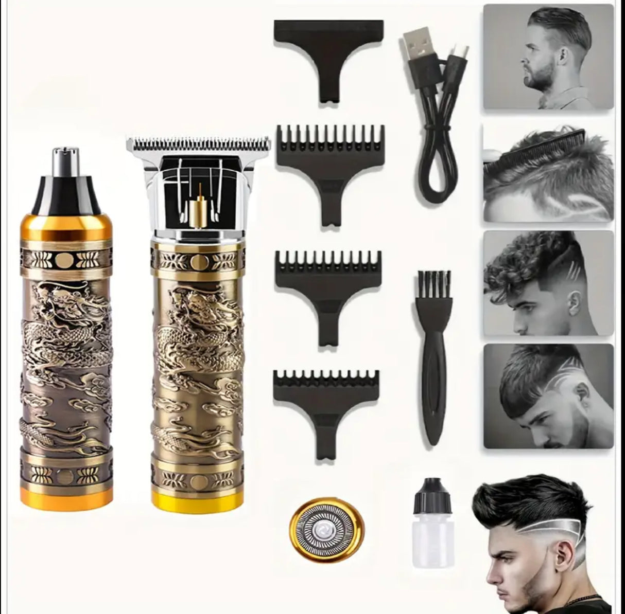 Cordless Men's Hair Clipper & Trimmer Set - USB Rechargeable Grooming Kit W/ LCD Display, Includes Hair Clipper, Precision Trimmer, Nose & Beard Trimmers, 7 Combs, Cleaning Brush & Cable - Ideal for Barber/Home Use & The Perfect Valentine's Day Gift