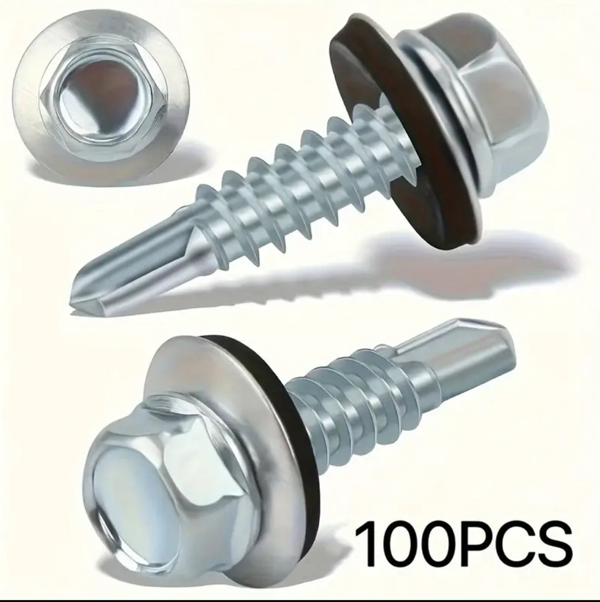 100 Pcs Hex Head Self-Tapping Screws with Sealing Washers, Cross-Drive, Outdoor Use, Waterproof Rust-Resistant Metal Roofing Screws, 5 Grade Manufacturer