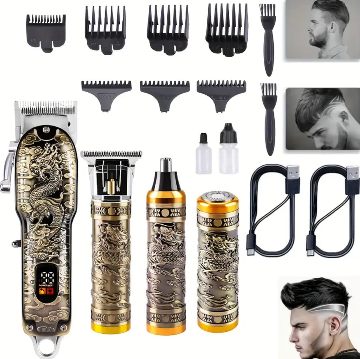 Cordless Men's Hair Clipper & Trimmer Set - USB Rechargeable Grooming Kit W/ LCD Display, Includes Hair Clipper, Precision Trimmer, Nose & Beard Trimmers, 7 Combs, Cleaning Brush & Cable - Ideal for Barber/Home Use & The Perfect Valentine's Day Gift