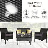 Tangkula 4PCS Patio Rattan Furniture Set Cushioned Sofa Coffee Table Backyard Porch Grey