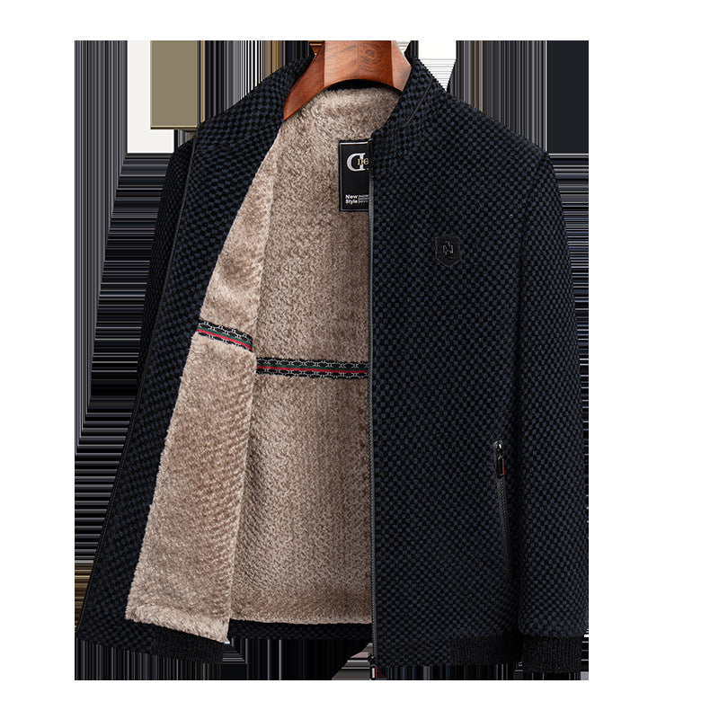 Middle-aged And Elderly Men's Fleece-lined Thickened Chenille Coat