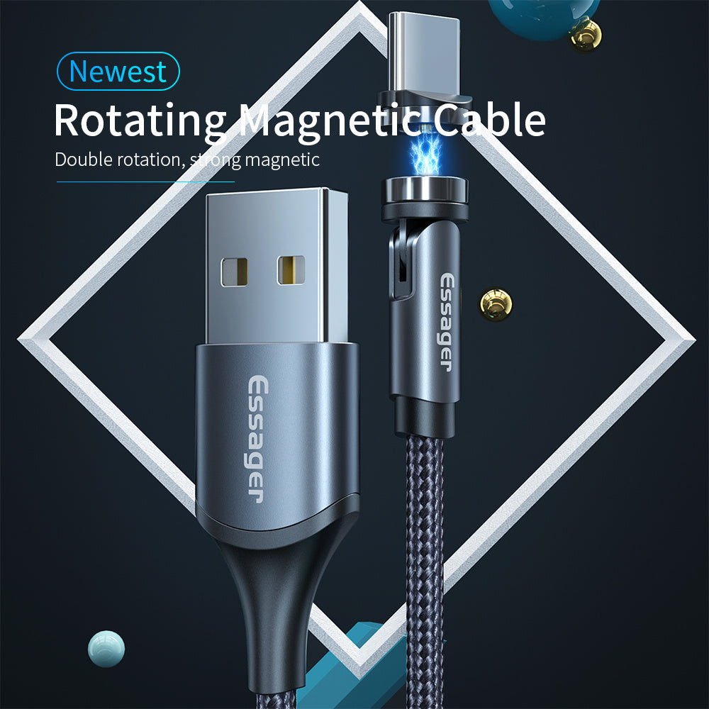 Essager Rotate Magnetkabel 360 Grad USB Typ C Ladekabel Schnelllademagnetladegerät 540 Rotate Micro Magnetkabel