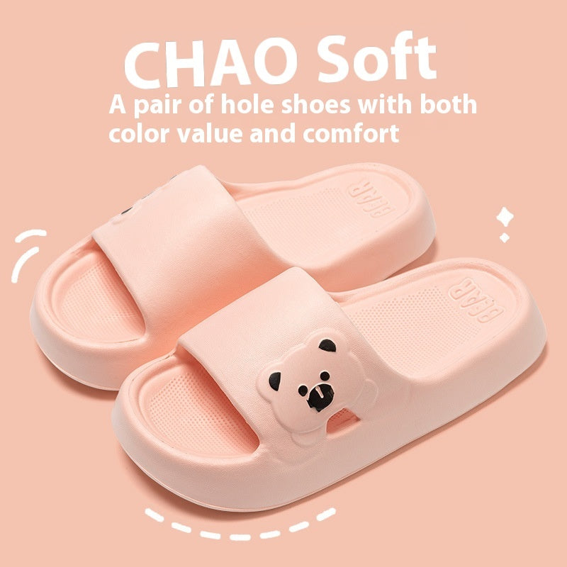 Cute Bear Home Slippers Summer Fashion Thick Bottom Non-slip Bathroom Slipper Women Men Couples Shoes